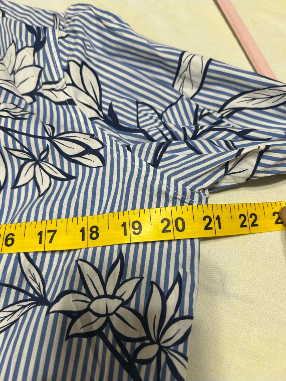 Talbots Blue and White Floral-Stripe Button Down Shirt - Picture 3 of 7